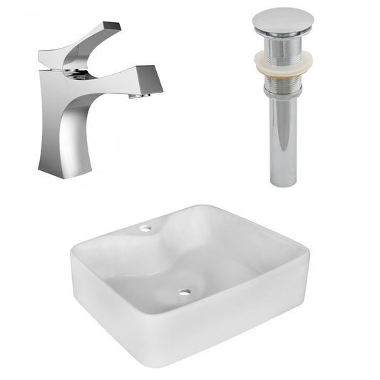 American Imaginations AI-26359 19" White Rectangular Above Counter Modern Bathroom Vessel Sink Set