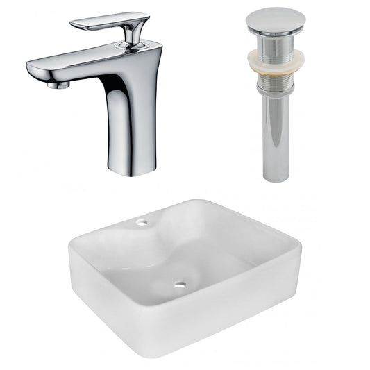American Imaginations AI-26362 19" White Rectangular Above Counter Modern Bathroom Vessel Sink Set