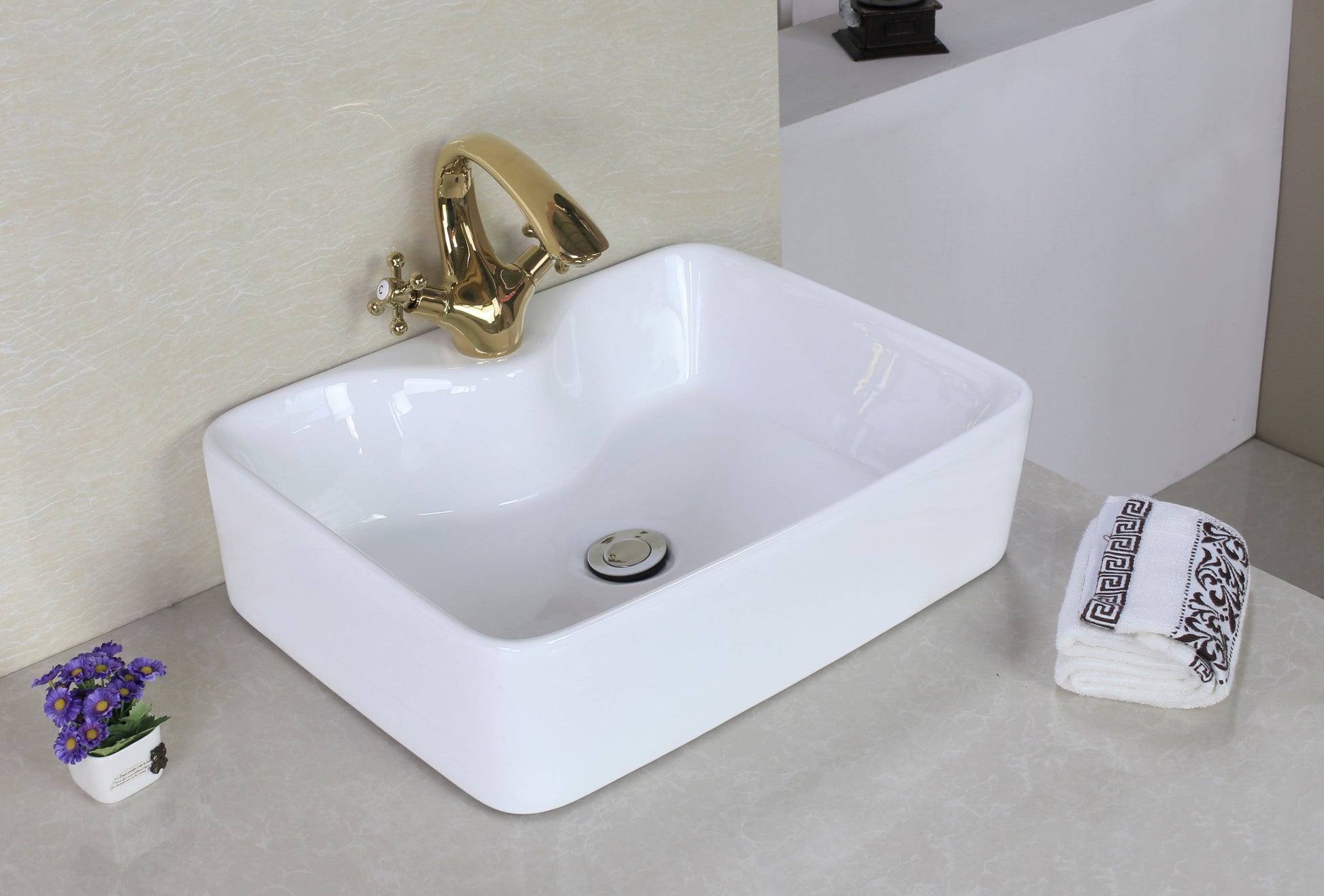 American Imaginations AI-26364 19" White Rectangular Above Counter Modern Bathroom Vessel Sink Set