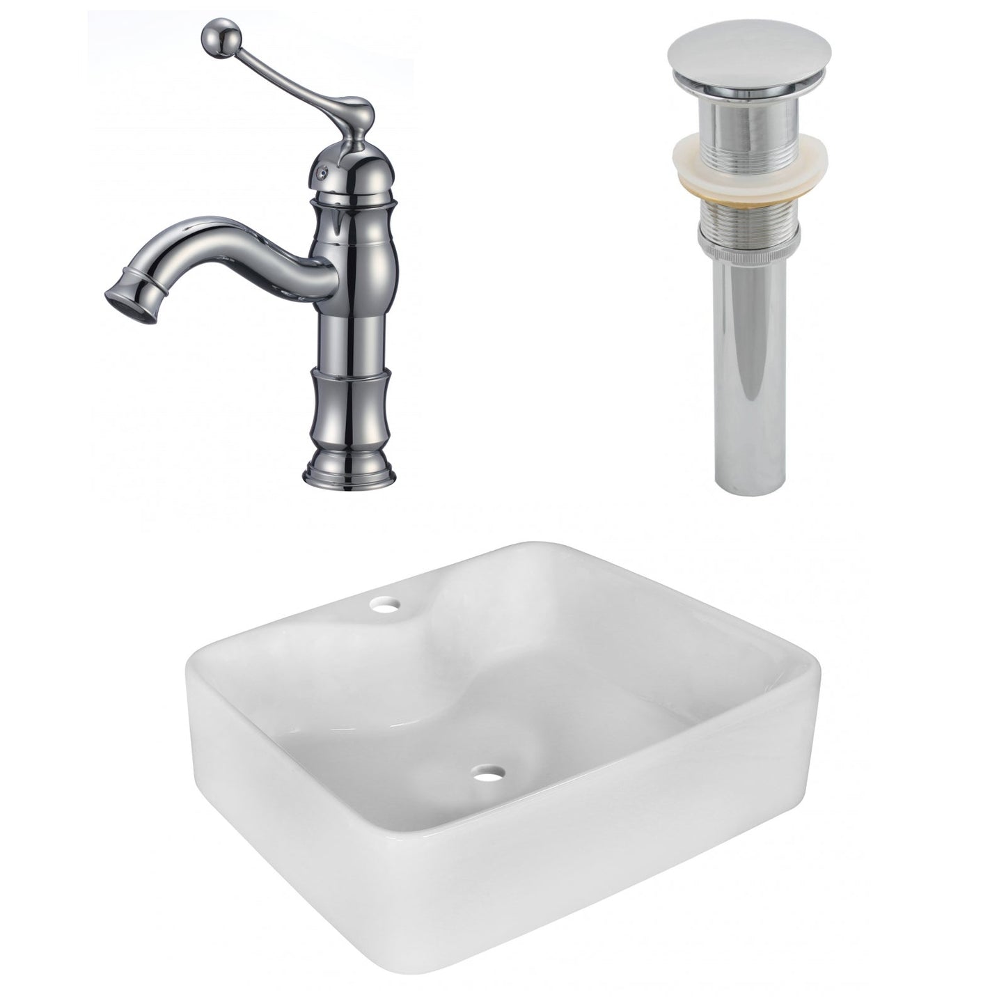American Imaginations AI-26364 19" White Rectangular Above Counter Modern Bathroom Vessel Sink Set