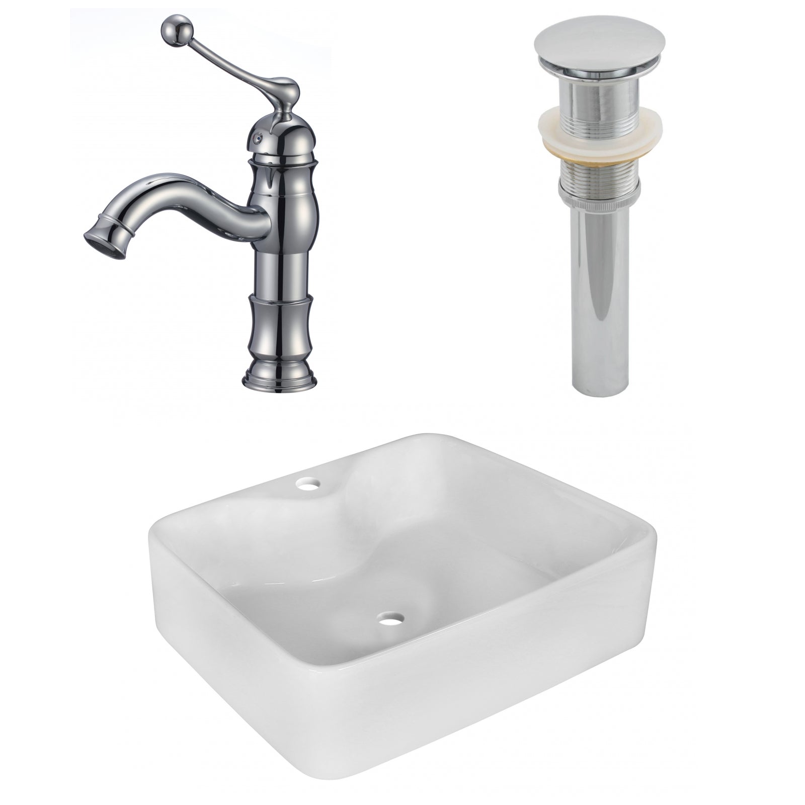 American Imaginations AI-26364 19" White Rectangular Above Counter Modern Bathroom Vessel Sink Set