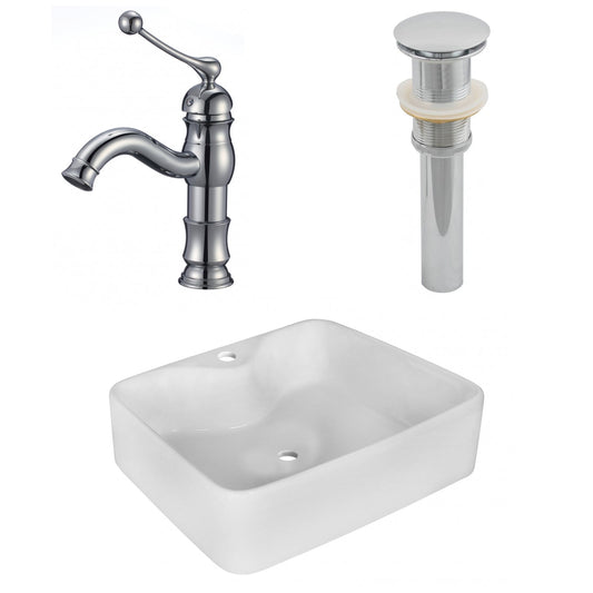 American Imaginations AI-26364 19" White Rectangular Above Counter Modern Bathroom Vessel Sink Set