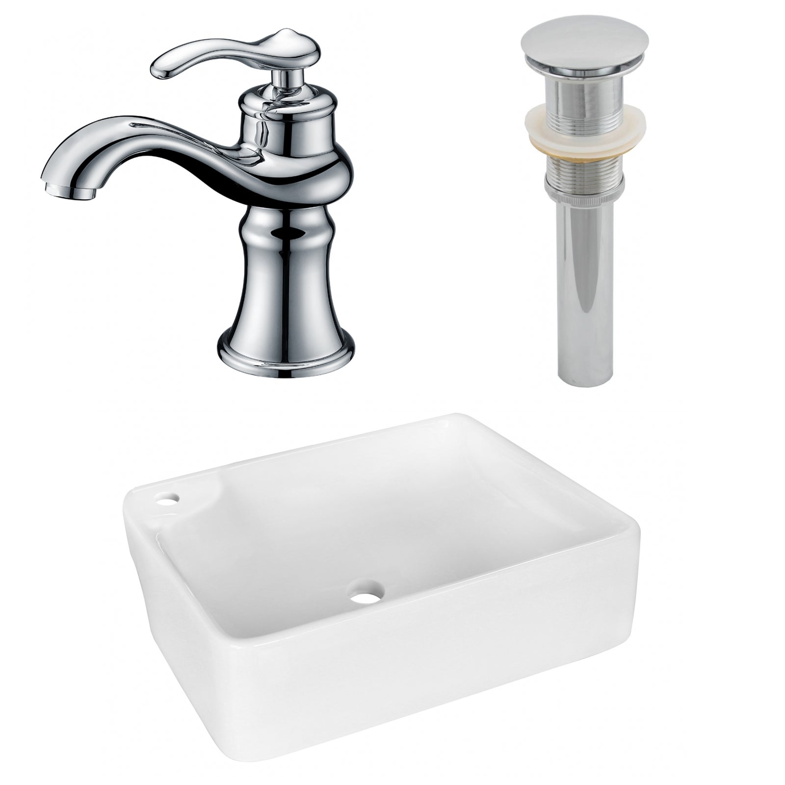 American Imaginations AI-26366 17" White Rectangular Above Counter Modern Bathroom Vessel Sink Set