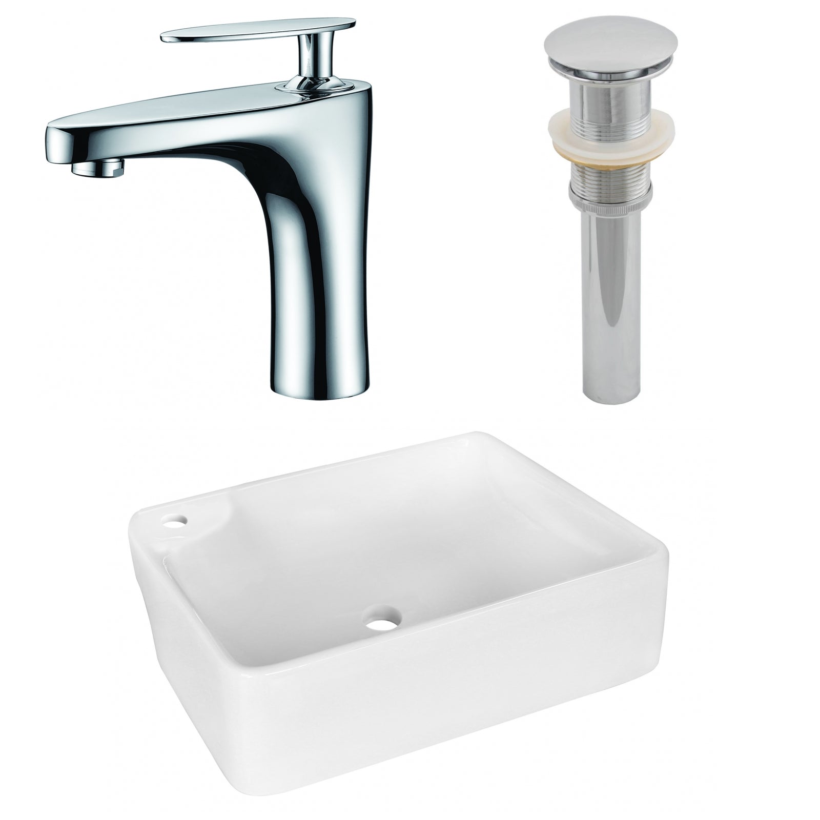 American Imaginations AI-26367 17" White Rectangular Above Counter Modern Bathroom Vessel Sink Set
