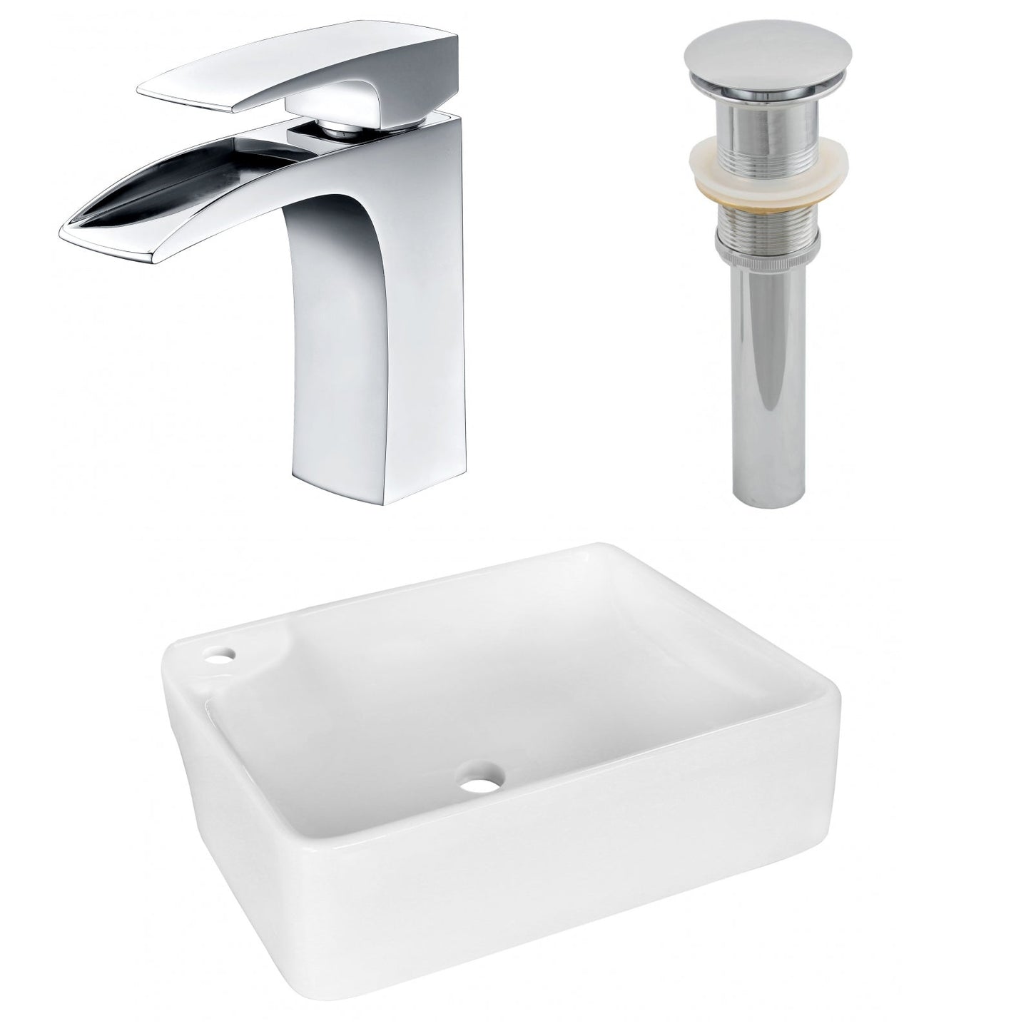 American Imaginations AI-26369 17" White Rectangular Above Counter Modern Bathroom Vessel Sink Set