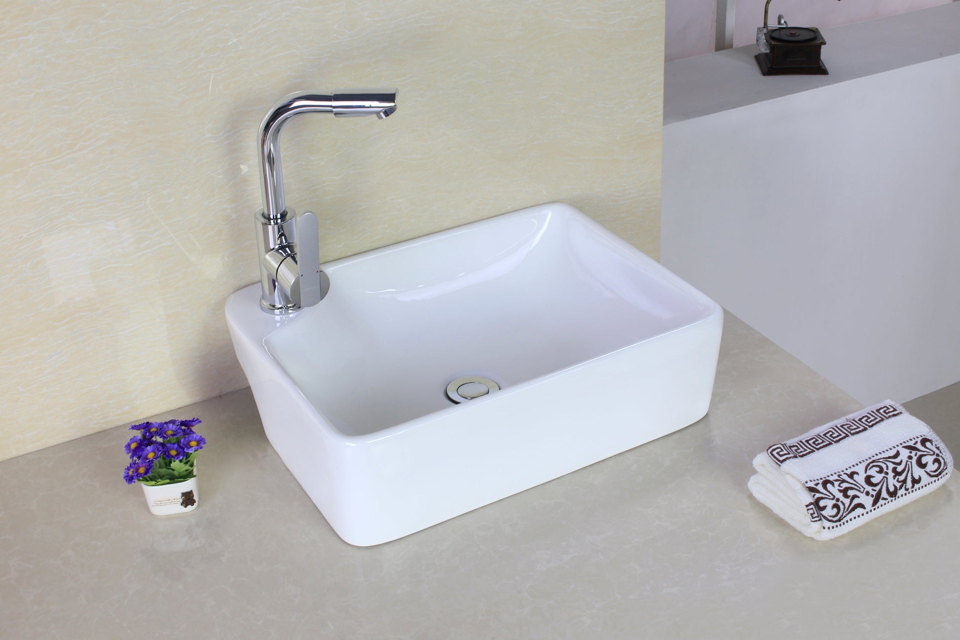 American Imaginations AI-26370 17" White Rectangular Above Counter Modern Bathroom Vessel Sink Set