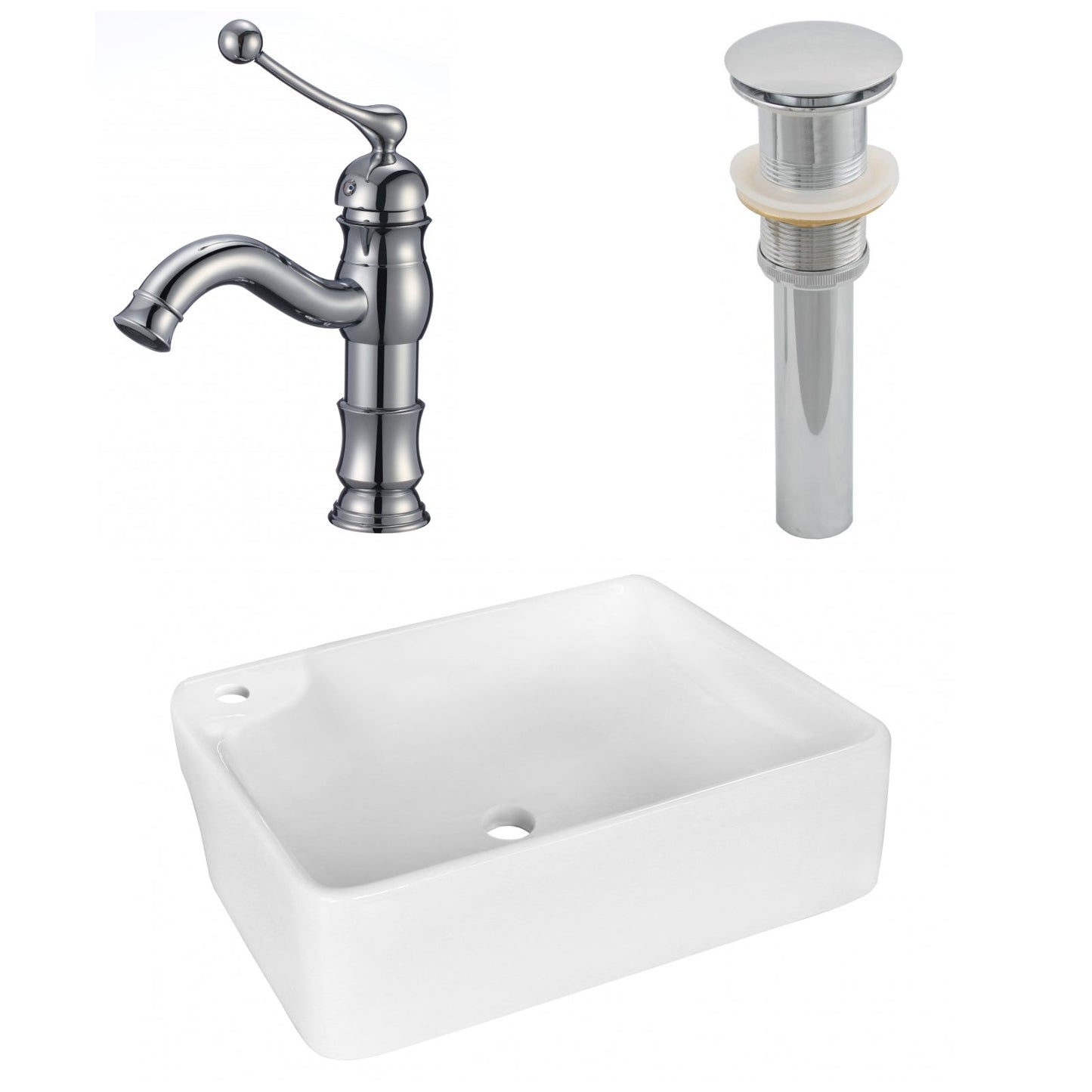 American Imaginations AI-26370 17" White Rectangular Above Counter Modern Bathroom Vessel Sink Set