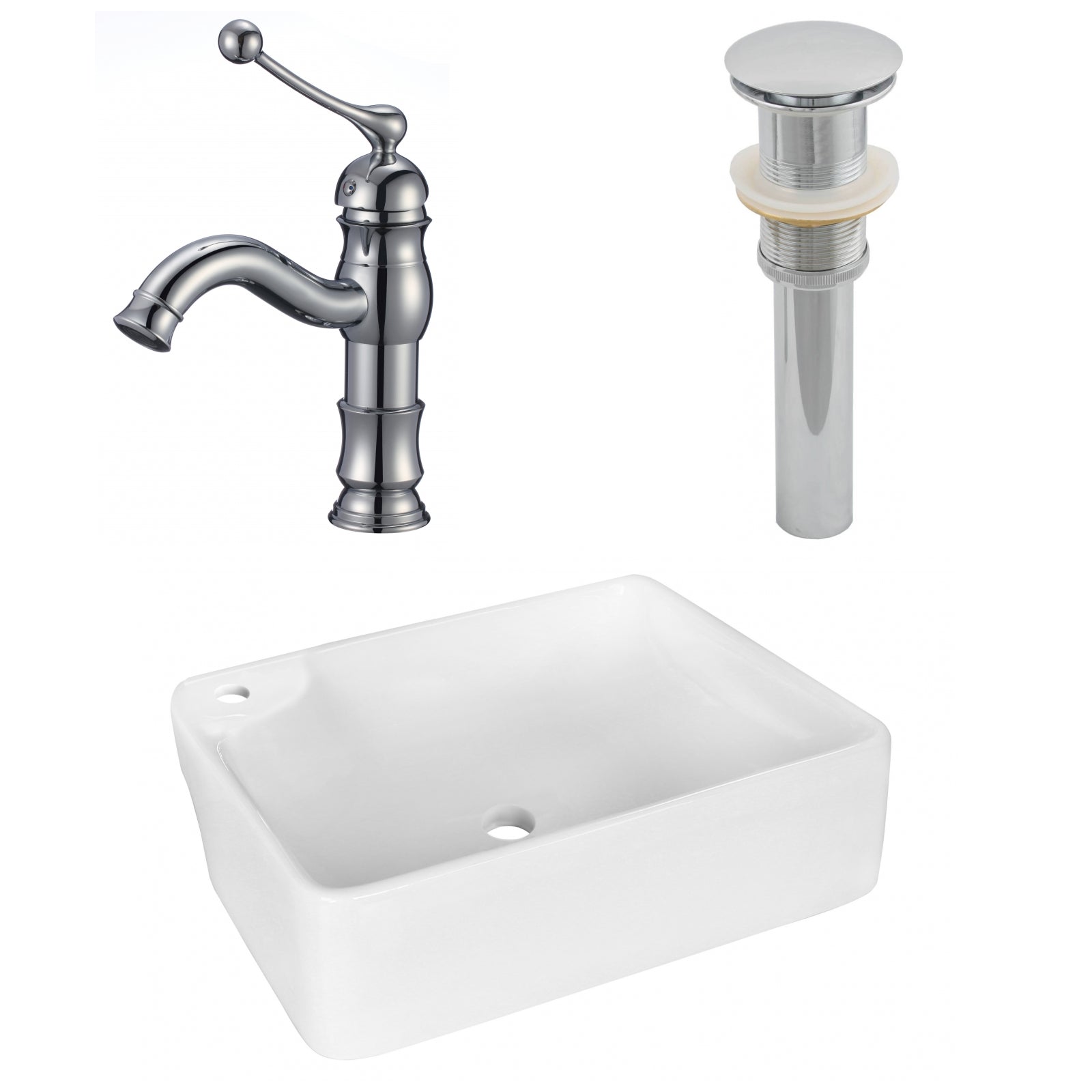 American Imaginations AI-26370 17" White Rectangular Above Counter Modern Bathroom Vessel Sink Set