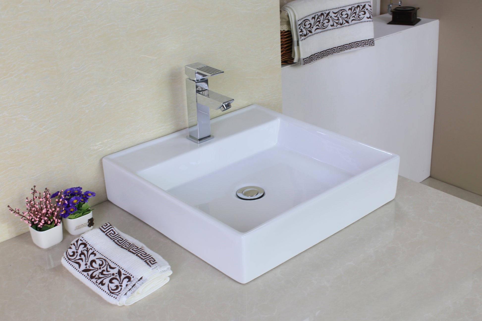 American Imaginations AI-26371 17" White Square Above Counter Modern Bathroom Vessel Sink Set