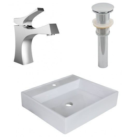 American Imaginations AI-26371 17" White Square Above Counter Modern Bathroom Vessel Sink Set