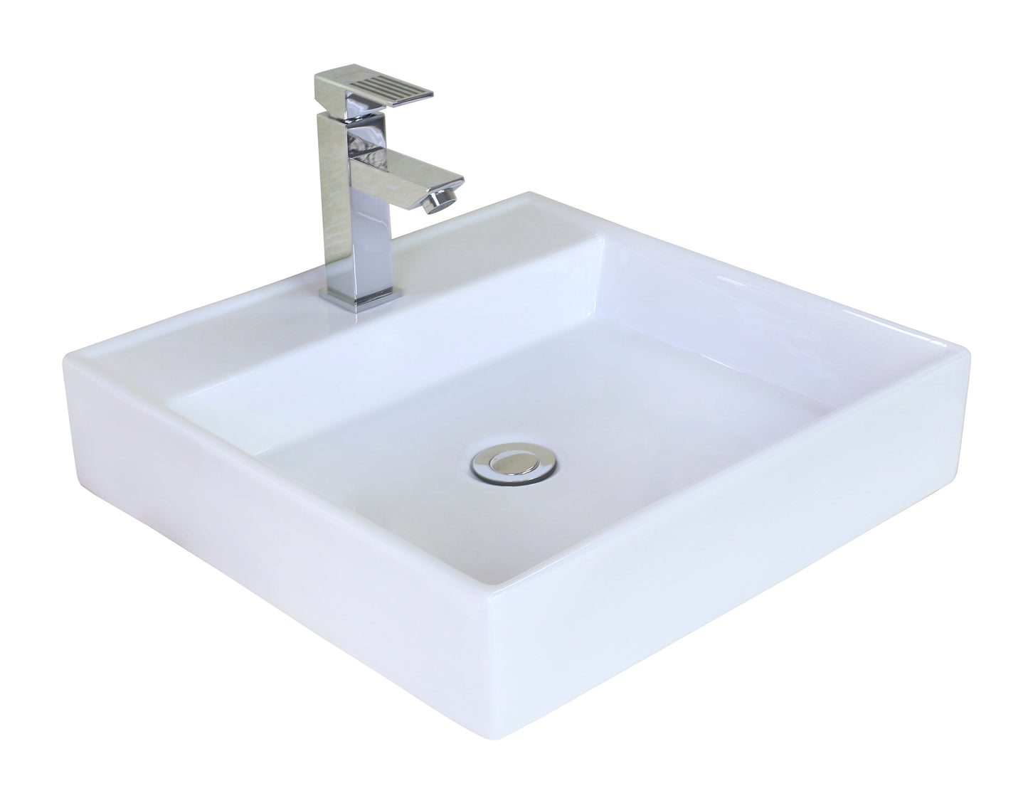 American Imaginations AI-26372 17" White Square Above Counter Modern Bathroom Vessel Sink Set