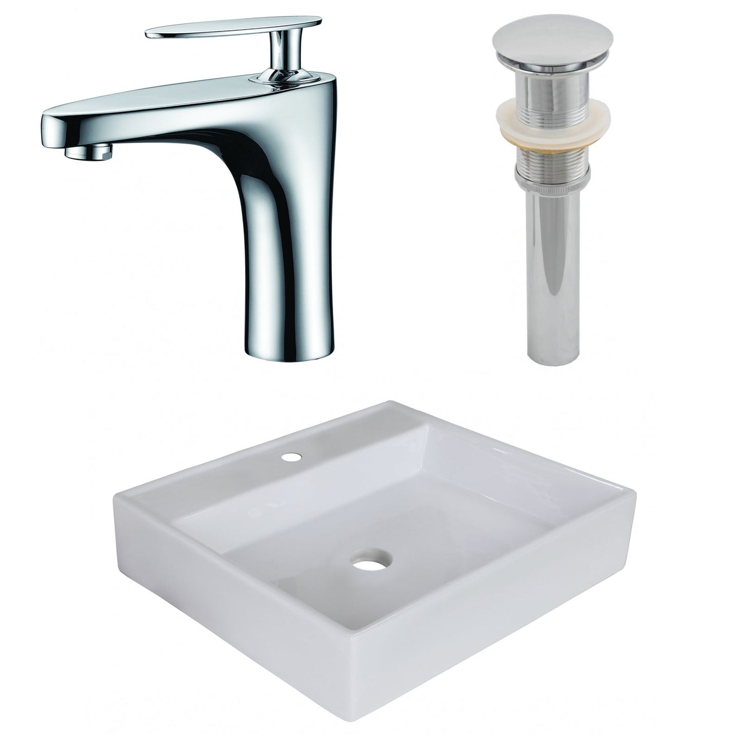 American Imaginations AI-26373 17" White Square Above Counter Modern Bathroom Vessel Sink Set