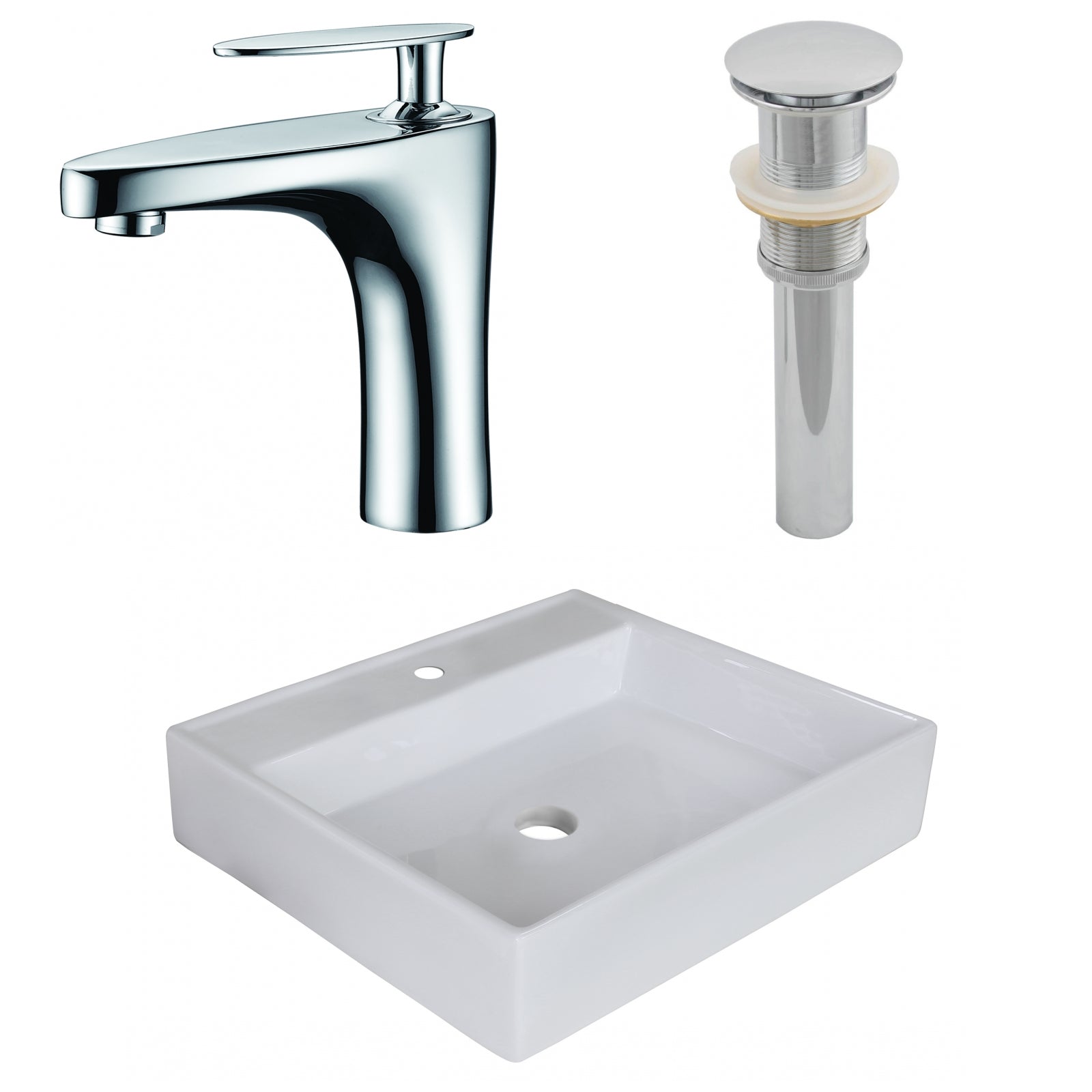 American Imaginations AI-26373 17" White Square Above Counter Modern Bathroom Vessel Sink Set