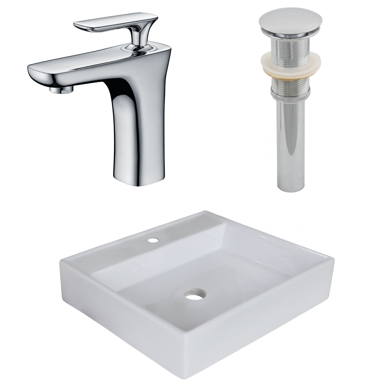 American Imaginations AI-26374 17" White Square Above Counter Modern Bathroom Vessel Sink Set