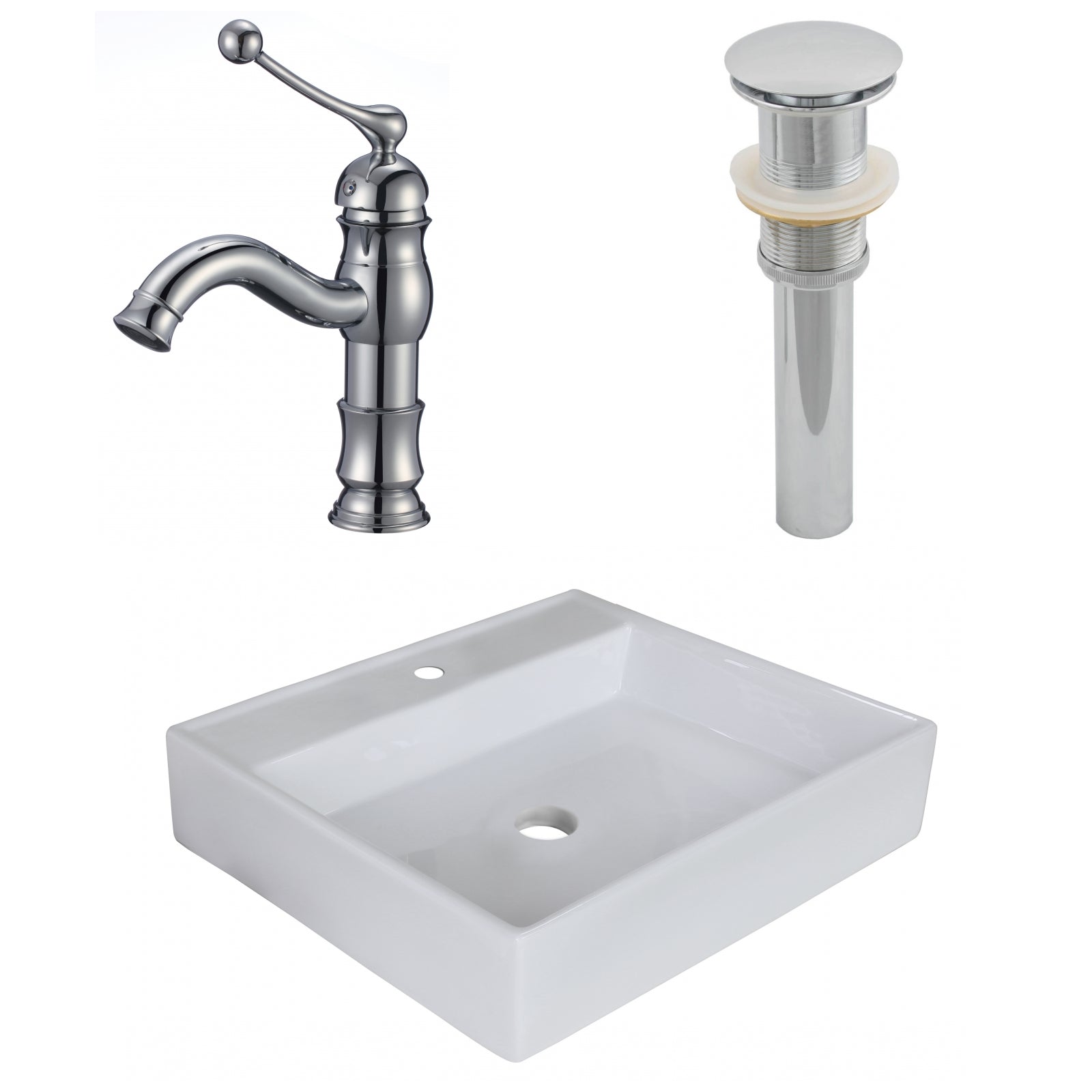 American Imaginations AI-26376 17" White Square Above Counter Modern Bathroom Vessel Sink Set