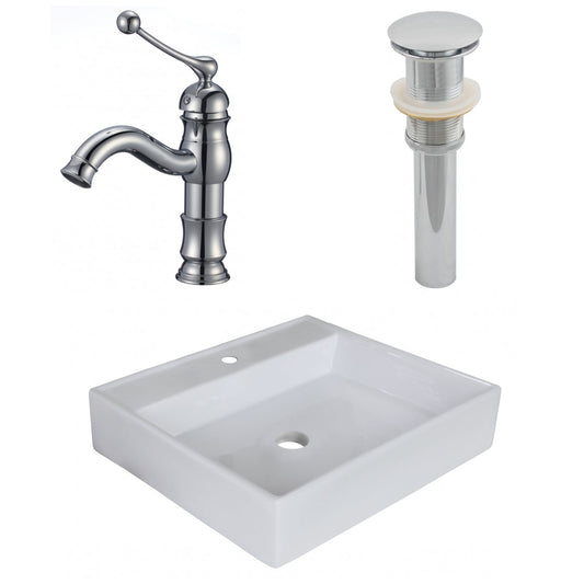American Imaginations AI-26376 17" White Square Above Counter Modern Bathroom Vessel Sink Set