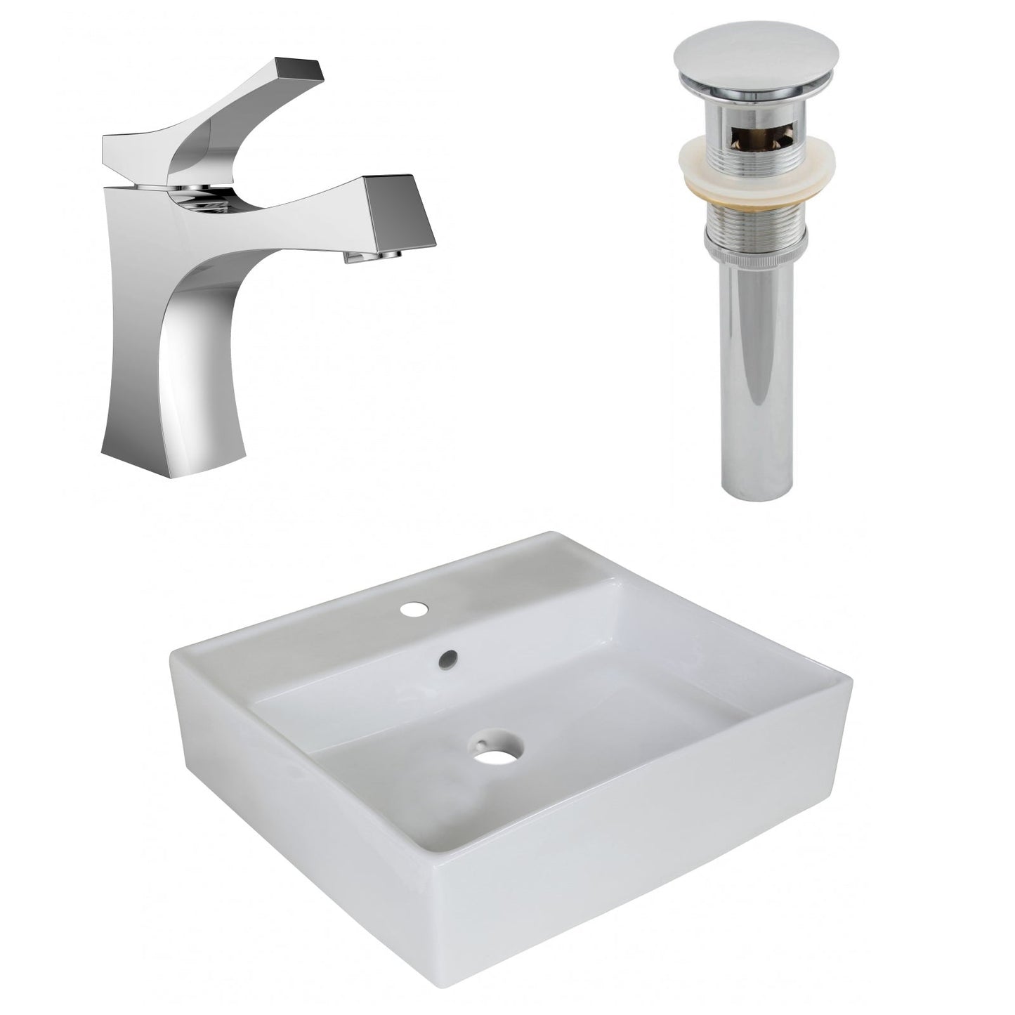 American Imaginations AI-26377 18" White Square Above Counter Modern Bathroom Vessel Sink Set