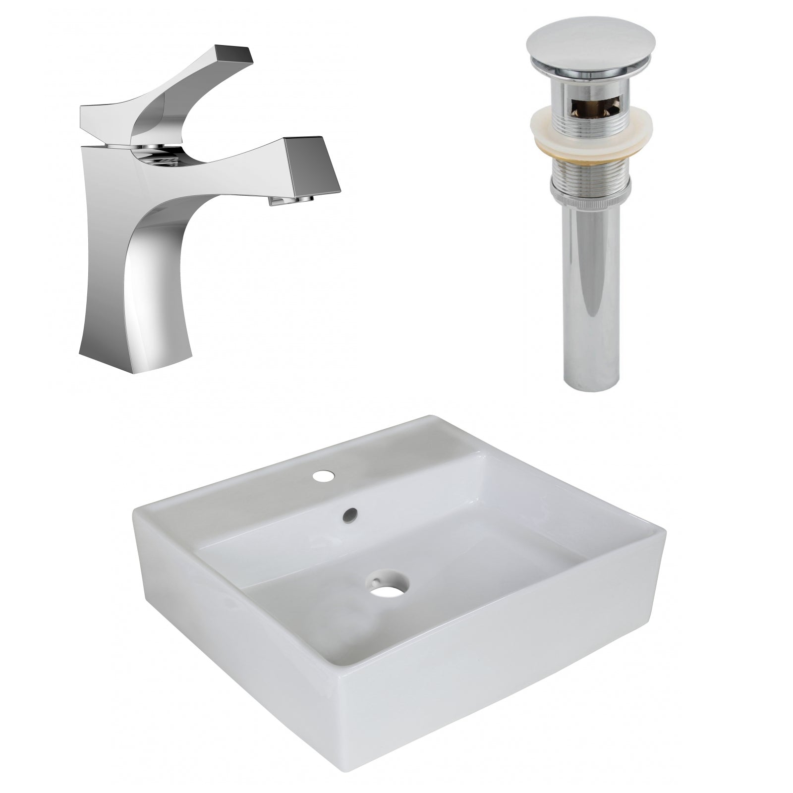 American Imaginations AI-26377 18" White Square Above Counter Modern Bathroom Vessel Sink Set