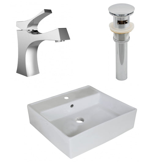 American Imaginations AI-26377 18" White Square Above Counter Modern Bathroom Vessel Sink Set