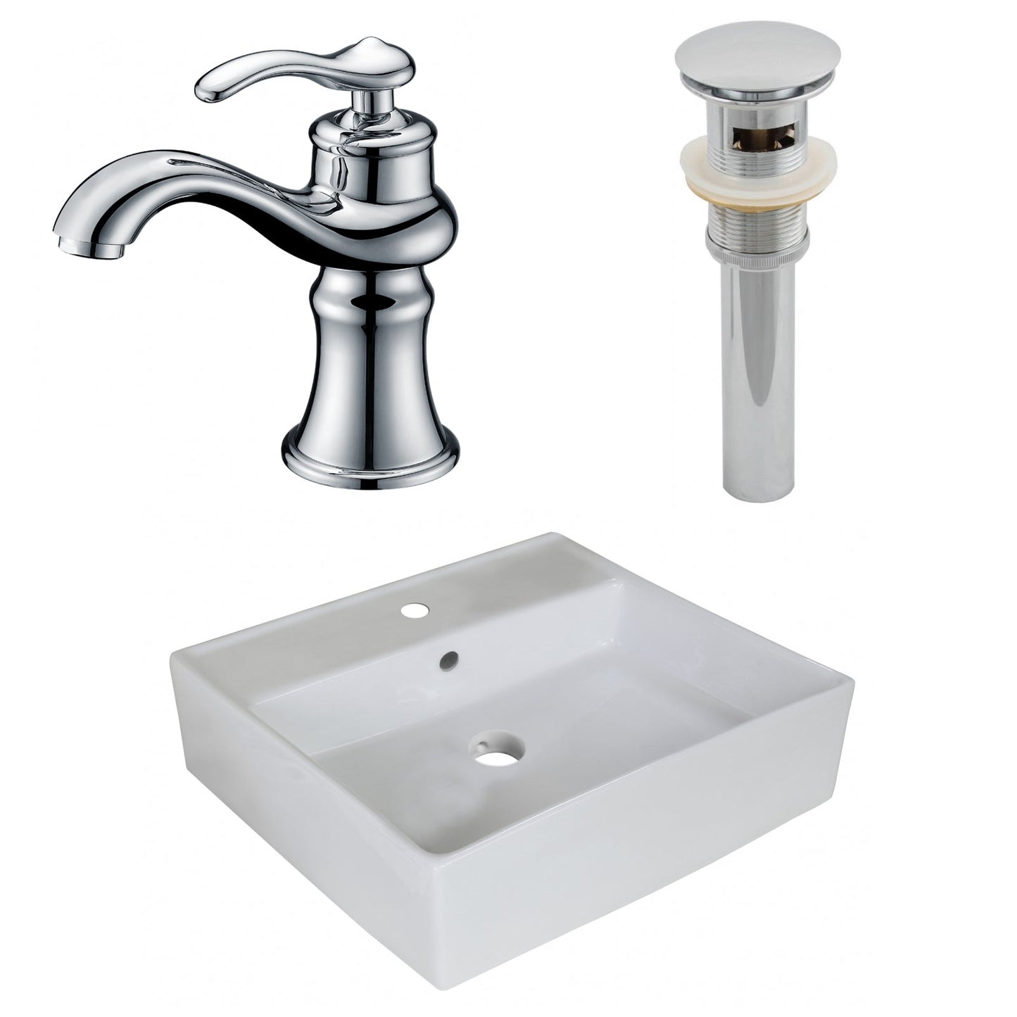 American Imaginations AI-26378 18" White Square Above Counter Modern Bathroom Vessel Sink Set