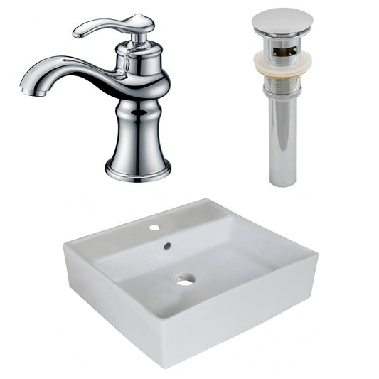 American Imaginations AI-26378 18" White Square Above Counter Modern Bathroom Vessel Sink Set