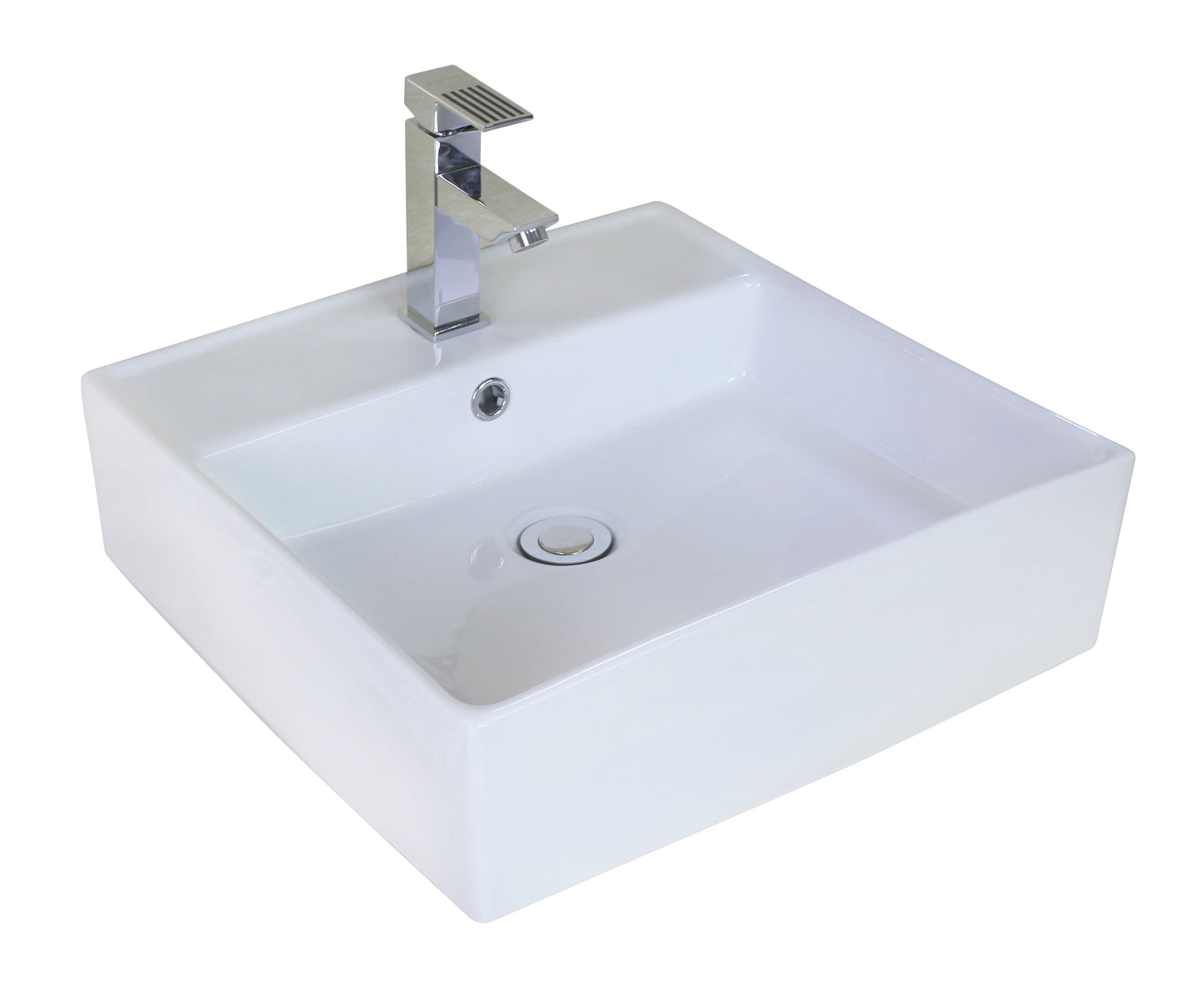 American Imaginations AI-26379 18" White Square Above Counter Modern Bathroom Vessel Sink Set
