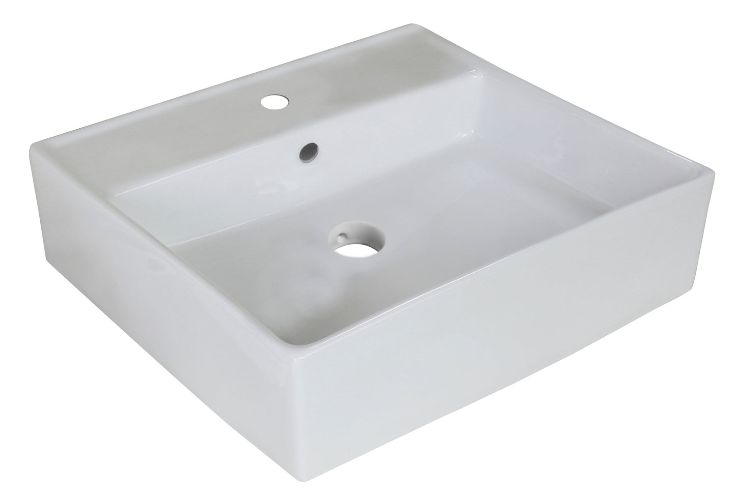 American Imaginations AI-26379 18" White Square Above Counter Modern Bathroom Vessel Sink Set