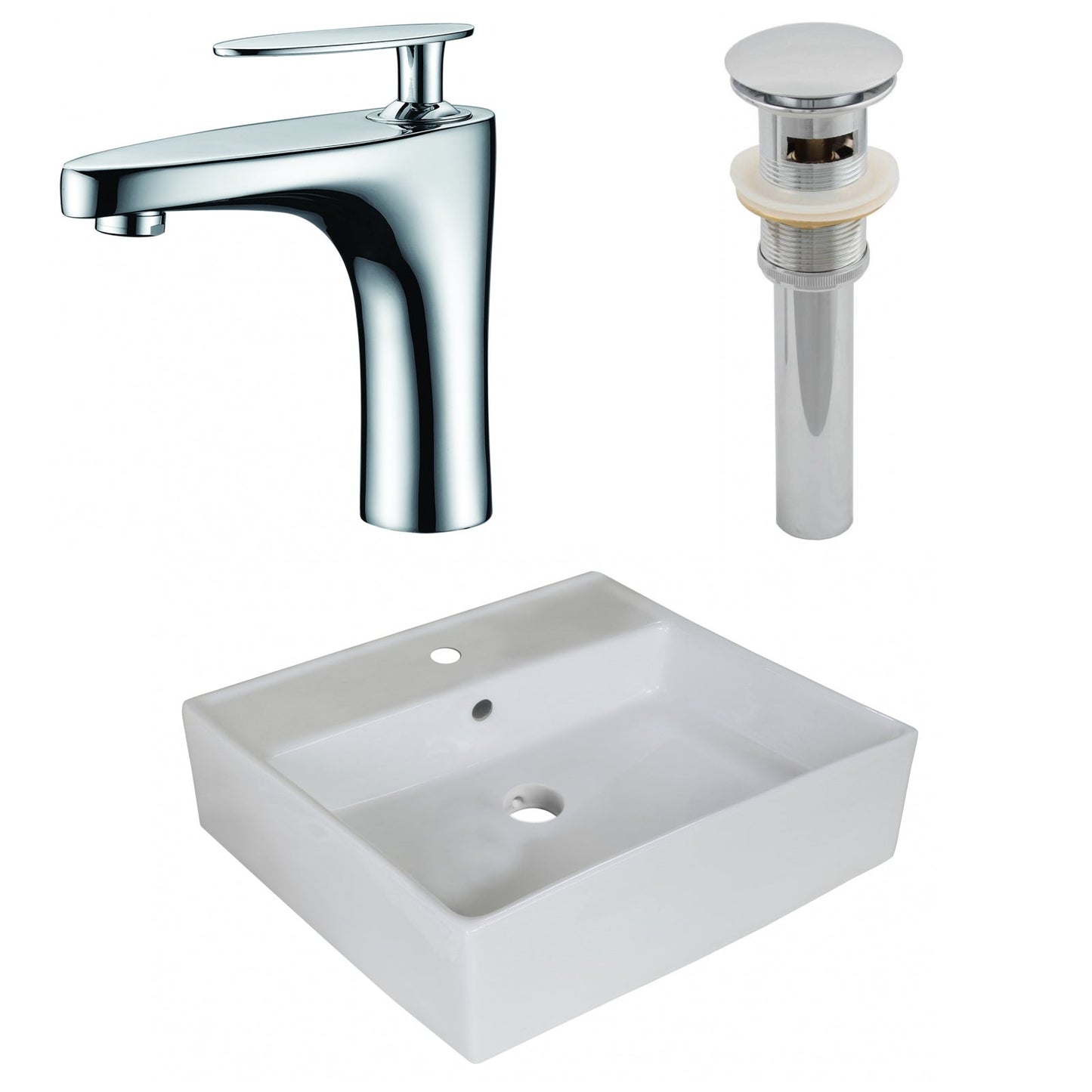 American Imaginations AI-26379 18" White Square Above Counter Modern Bathroom Vessel Sink Set