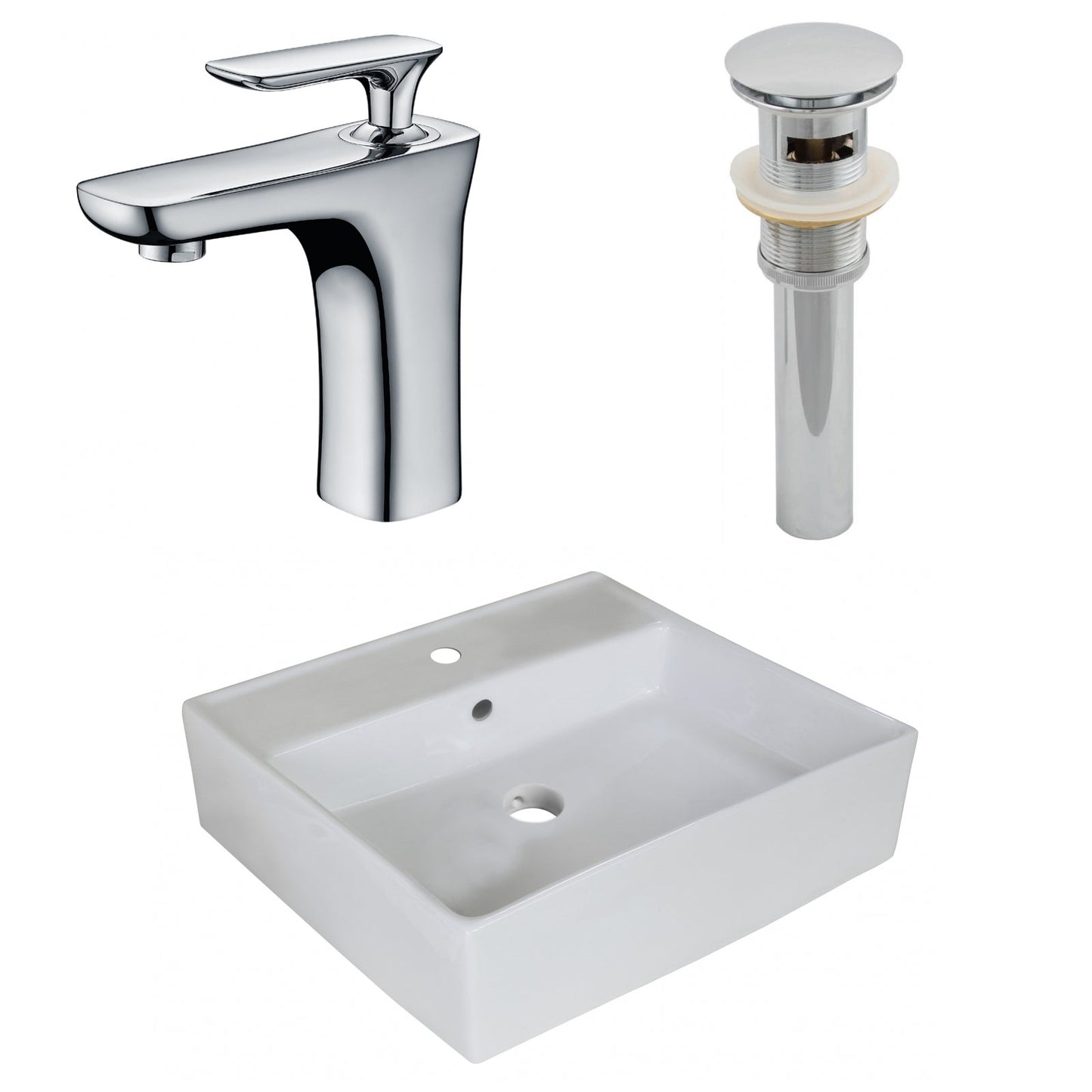 American Imaginations AI-26380 18" White Square Above Counter Modern Bathroom Vessel Sink Set