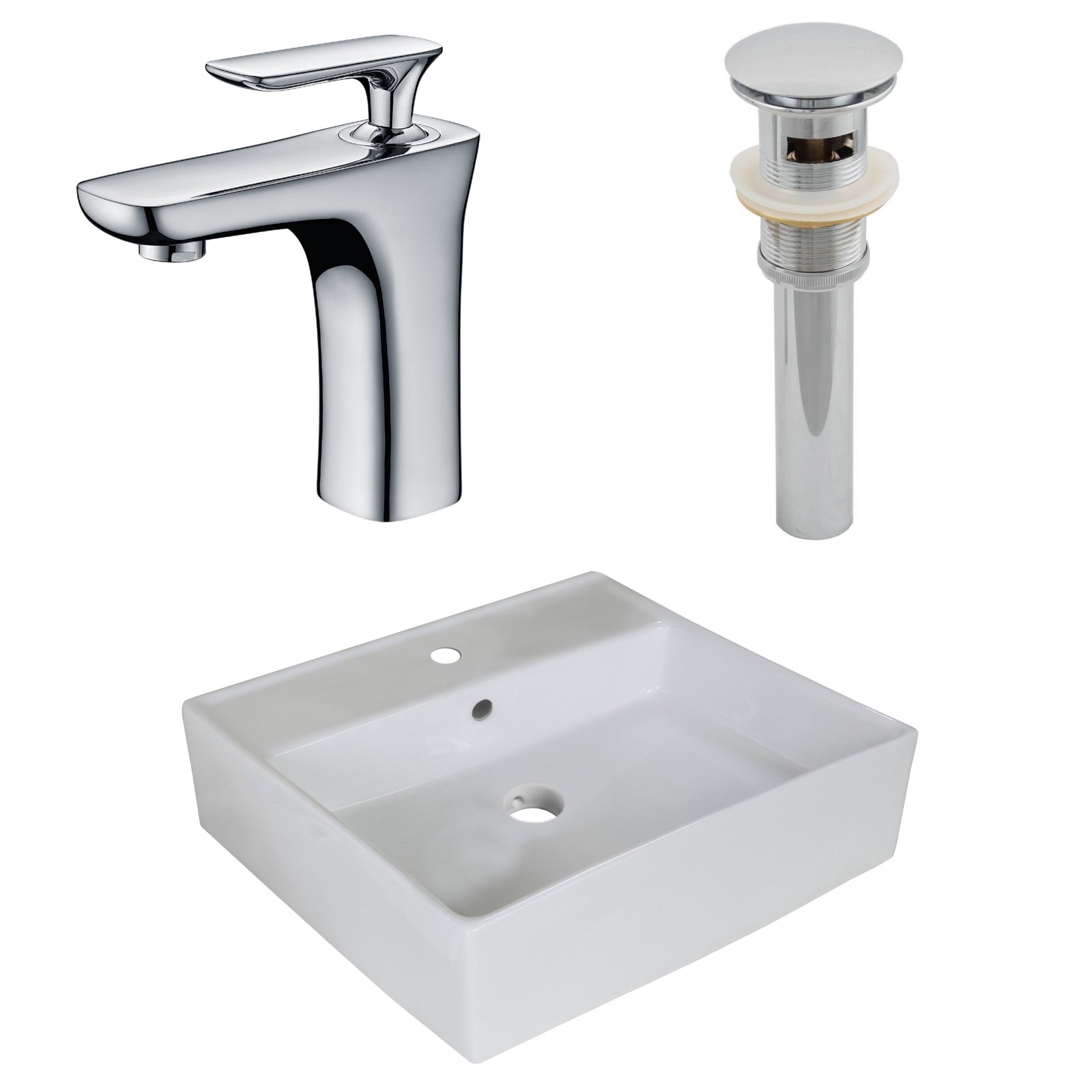 American Imaginations AI-26380 18" White Square Above Counter Modern Bathroom Vessel Sink Set