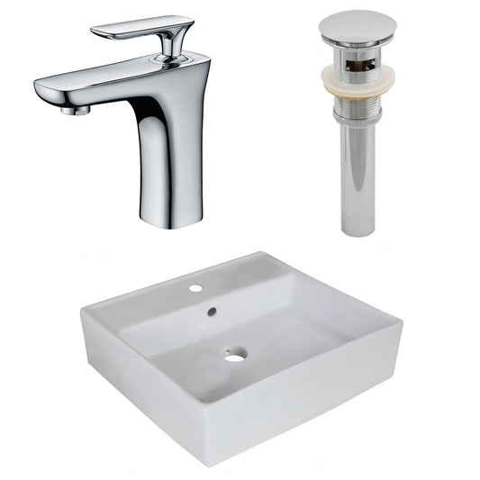 American Imaginations AI-26380 18" White Square Above Counter Modern Bathroom Vessel Sink Set