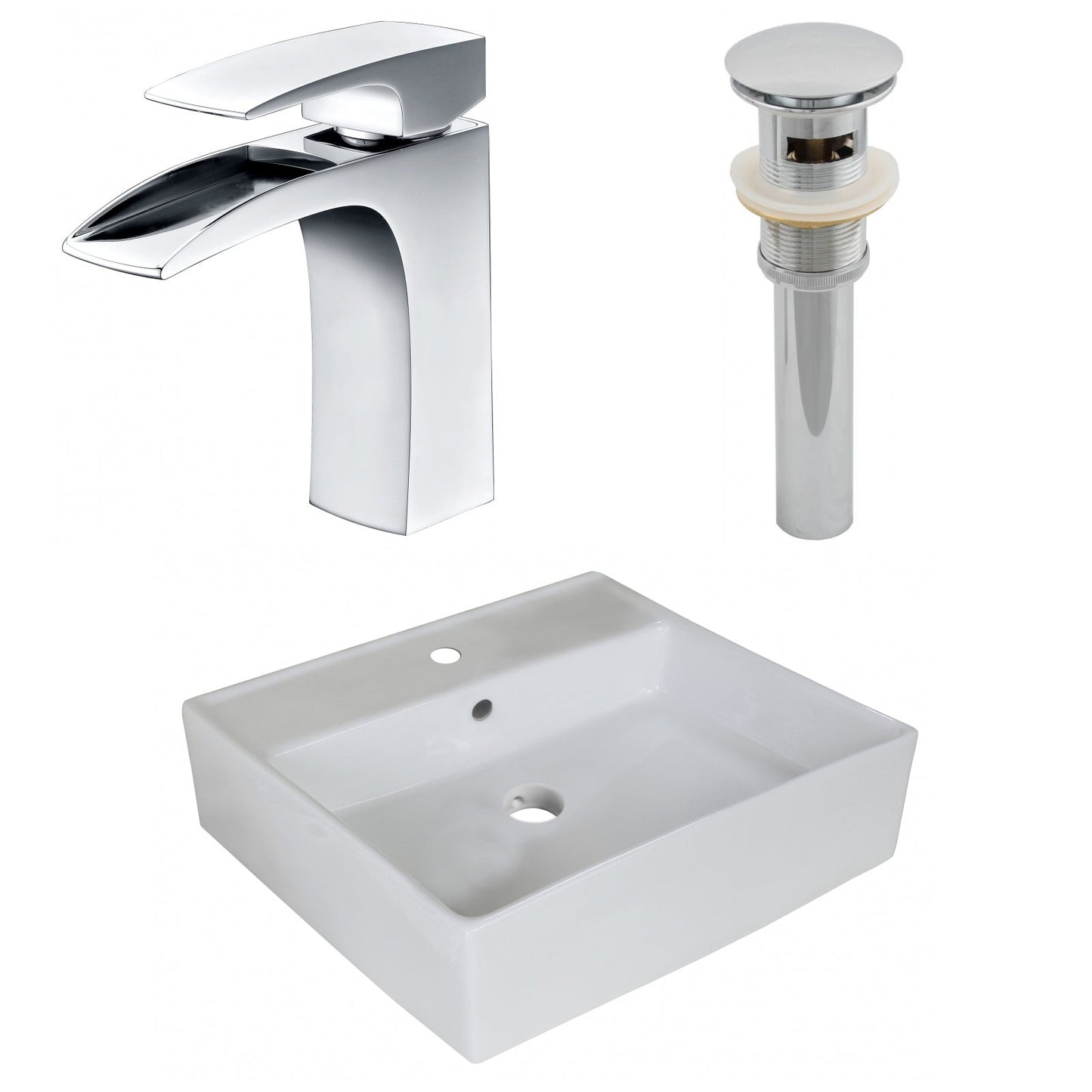 American Imaginations AI-26381 18" White Square Above Counter Modern Bathroom Vessel Sink Set