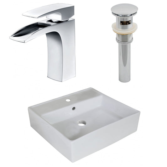 American Imaginations AI-26381 18" White Square Above Counter Modern Bathroom Vessel Sink Set