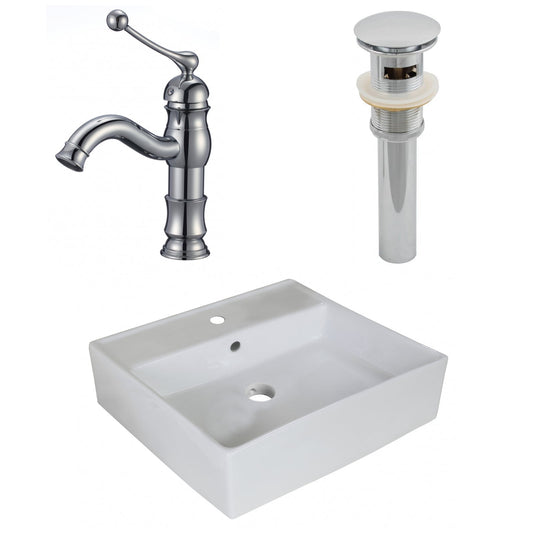American Imaginations AI-26382 18" White Square Above Counter Modern Bathroom Vessel Sink Set