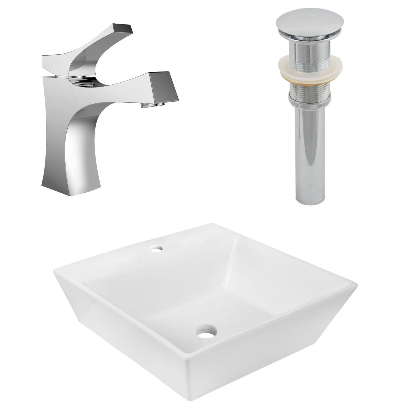 American Imaginations AI-26383 17" White Square Above Counter Modern Bathroom Vessel Sink Set