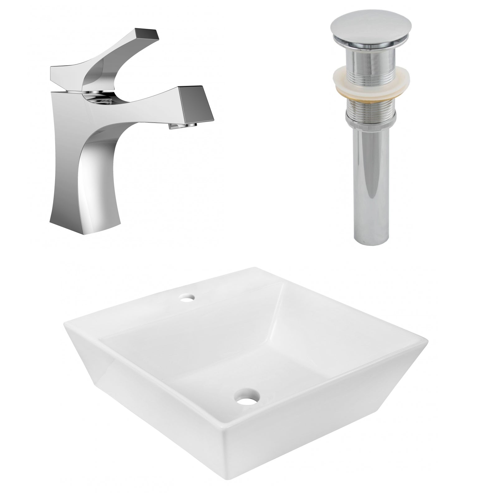 American Imaginations AI-26383 17" White Square Above Counter Modern Bathroom Vessel Sink Set