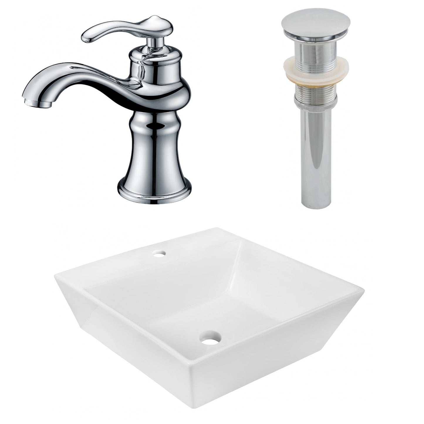 American Imaginations AI-26384 17" White Square Above Counter Modern Bathroom Vessel Sink Set