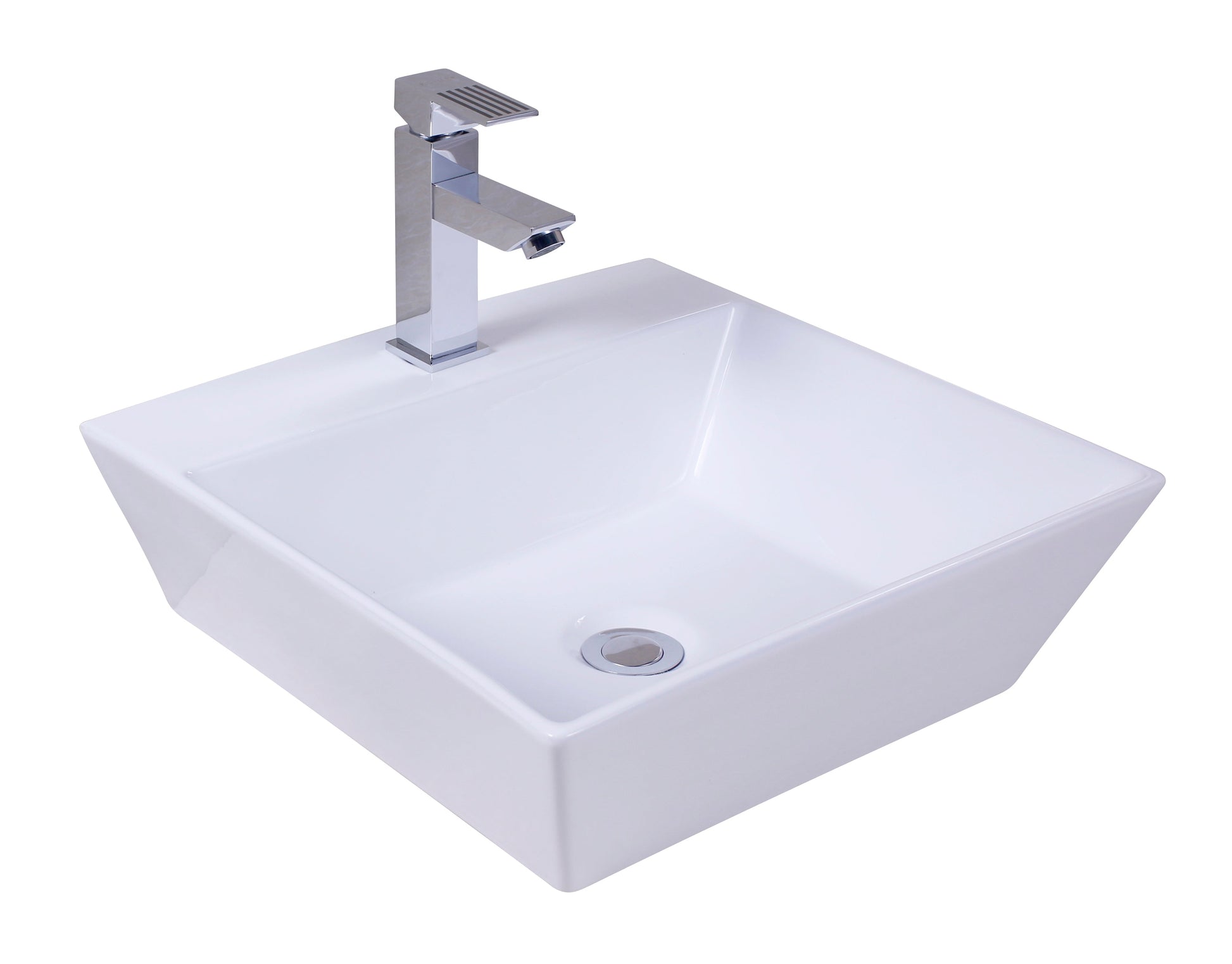 American Imaginations AI-26385 17" White Square Above Counter Modern Bathroom Vessel Sink Set