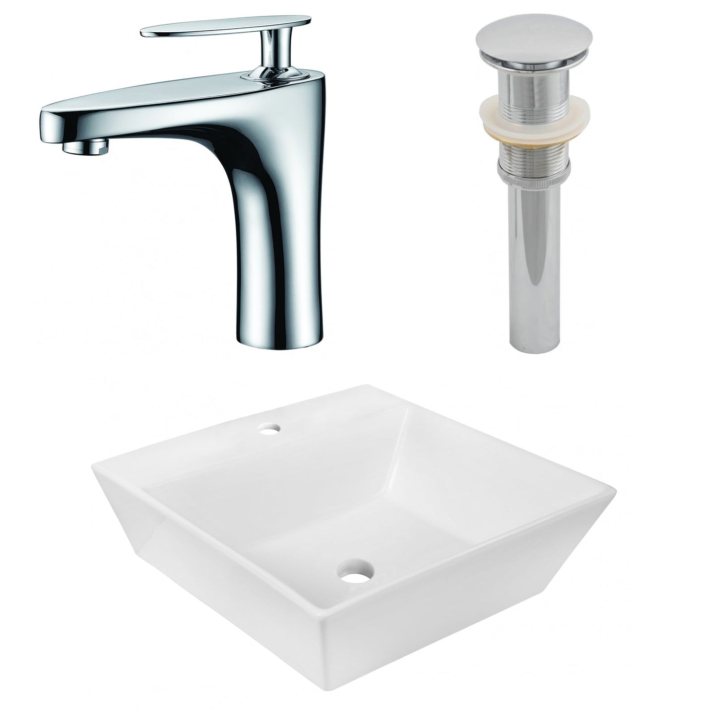American Imaginations AI-26385 17" White Square Above Counter Modern Bathroom Vessel Sink Set