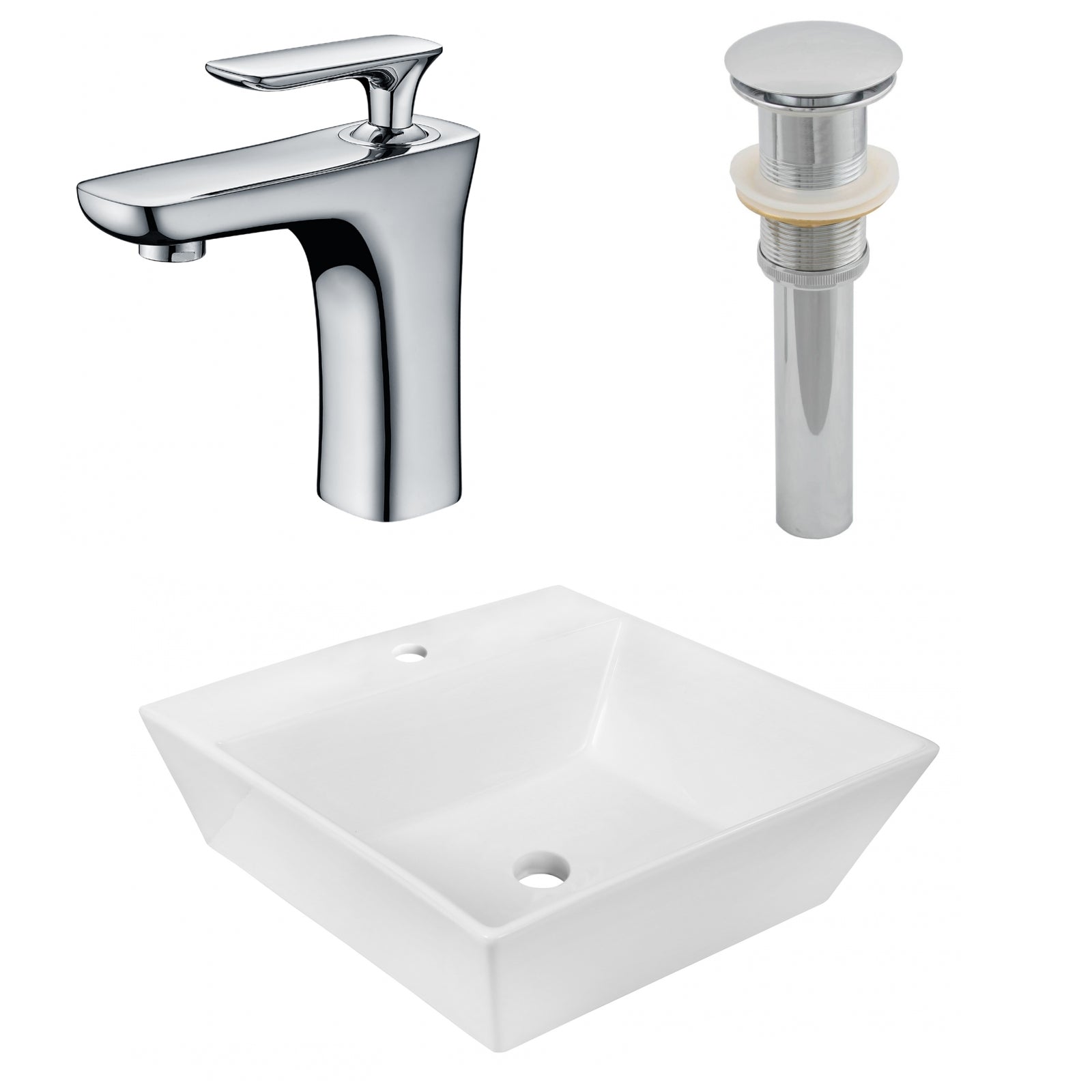 American Imaginations AI-26386 17" White Square Above Counter Modern Bathroom Vessel Sink Set