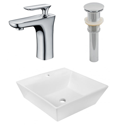 American Imaginations AI-26386 17" White Square Above Counter Modern Bathroom Vessel Sink Set