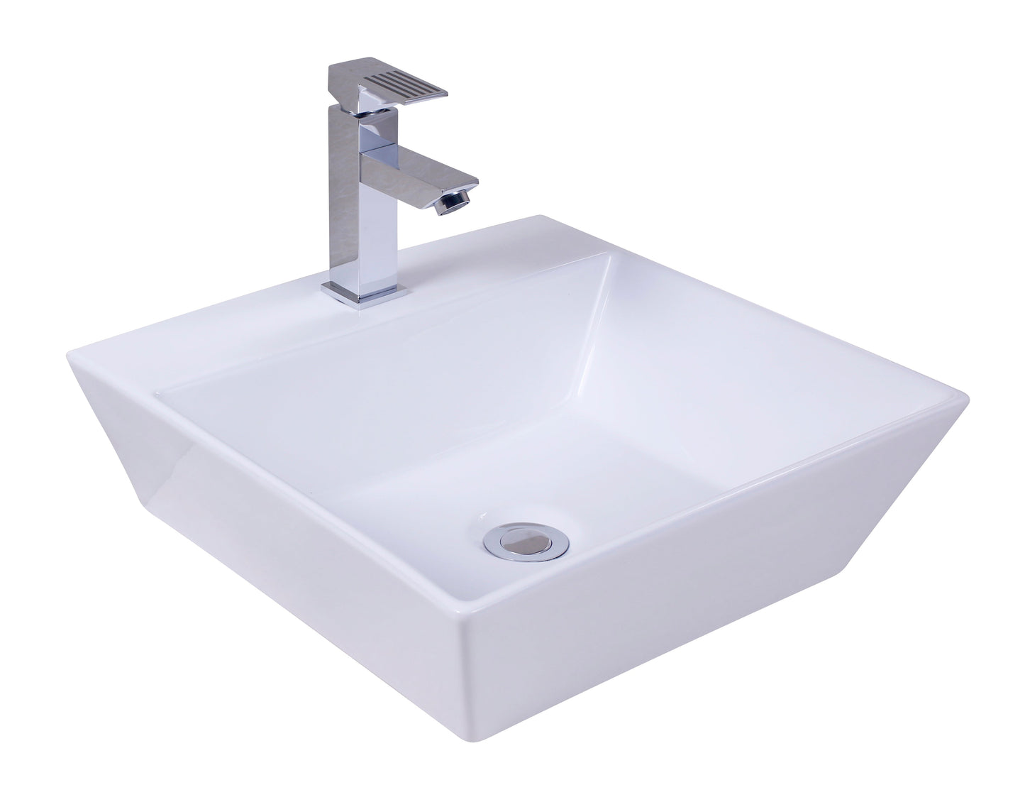 American Imaginations AI-26387 17" White Square Above Counter Modern Bathroom Vessel Sink Set
