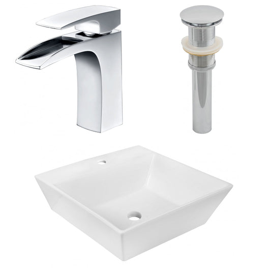 American Imaginations AI-26387 17" White Square Above Counter Modern Bathroom Vessel Sink Set