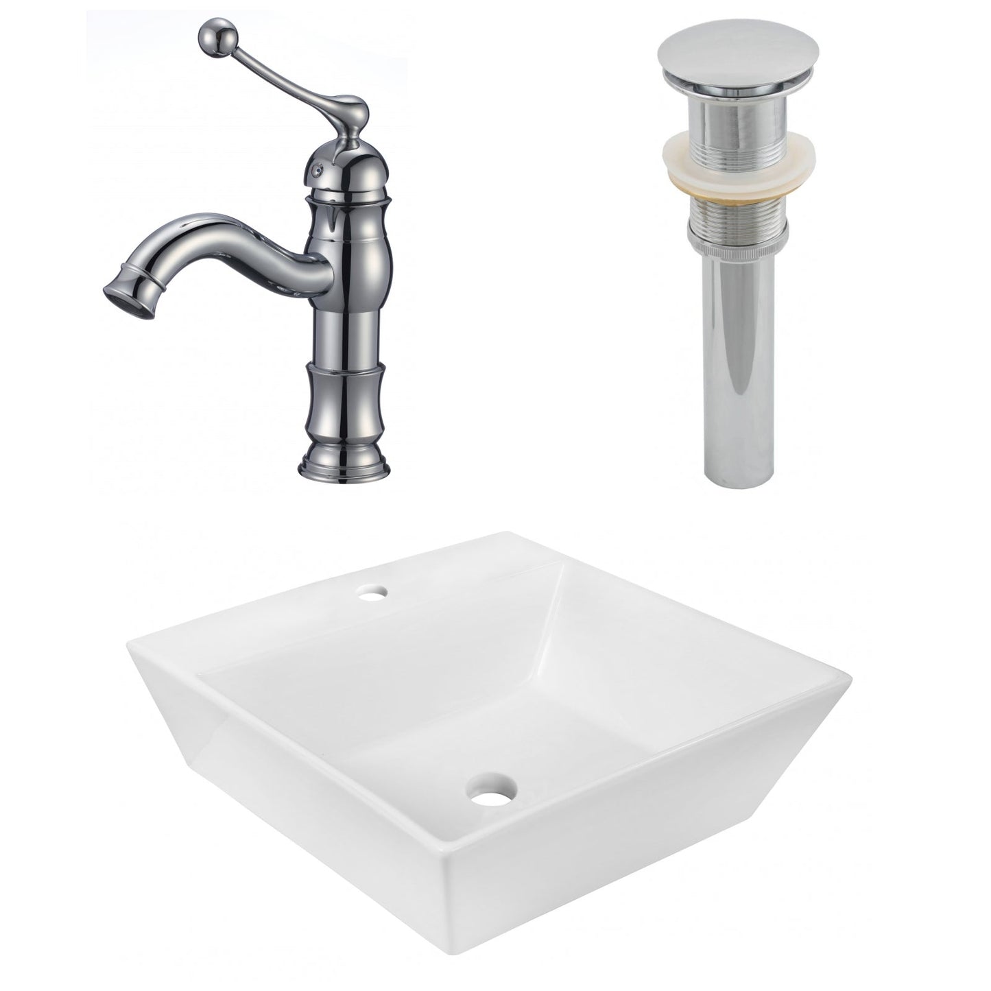 American Imaginations AI-26388 17" White Square Above Counter Modern Bathroom Vessel Sink Set
