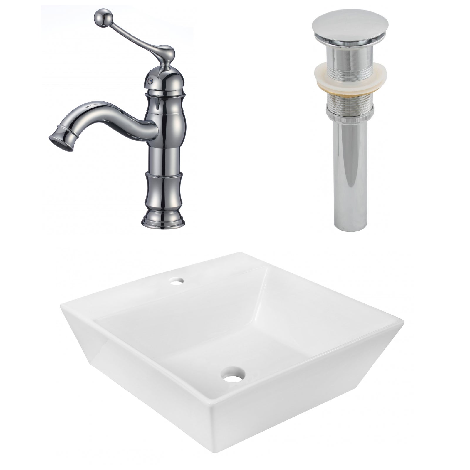 American Imaginations AI-26388 17" White Square Above Counter Modern Bathroom Vessel Sink Set