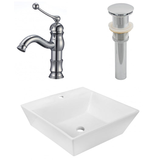 American Imaginations AI-26388 17" White Square Above Counter Modern Bathroom Vessel Sink Set