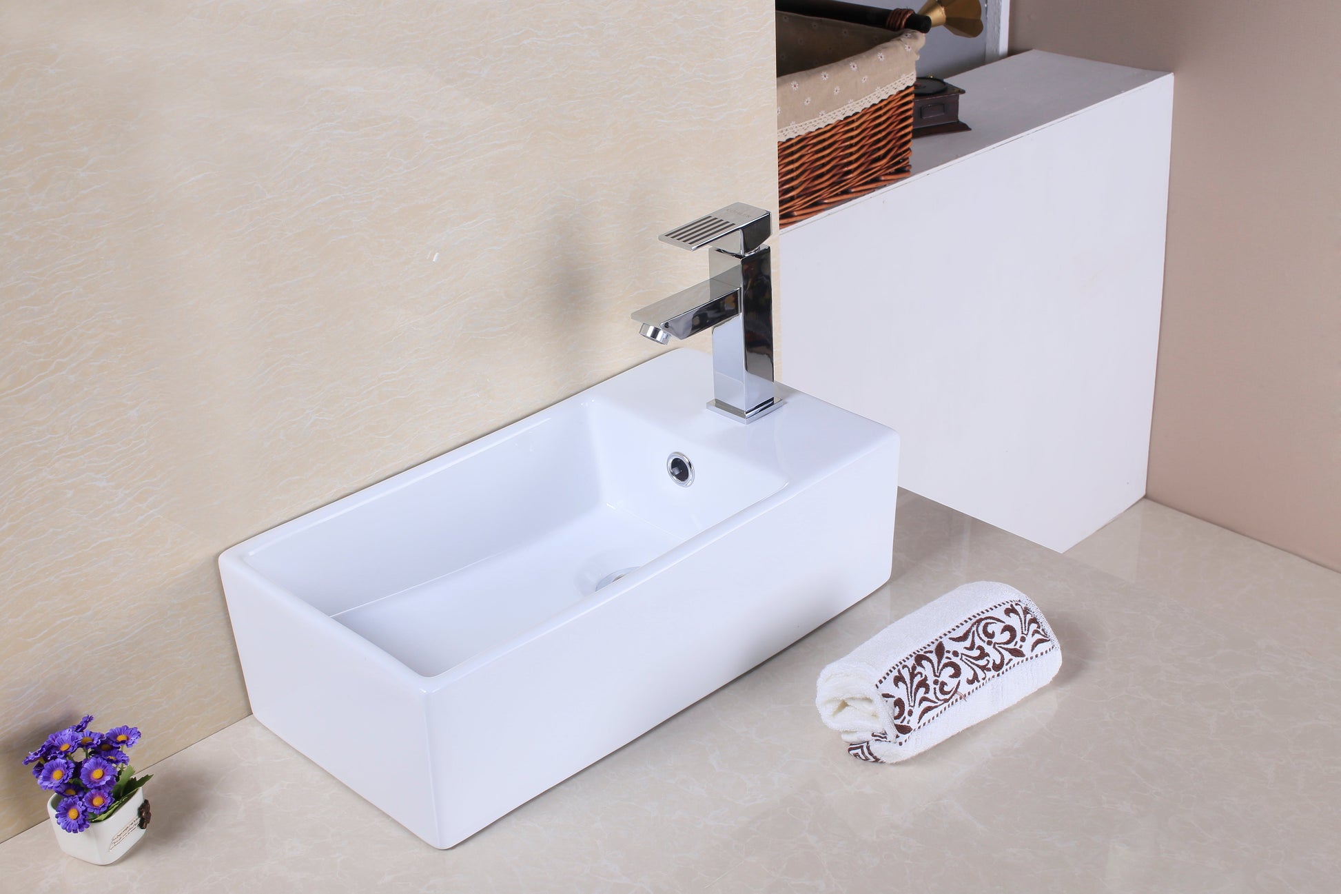 American Imaginations AI-26389 19" White Rectangular Above Counter Modern Bathroom Vessel Sink Set
