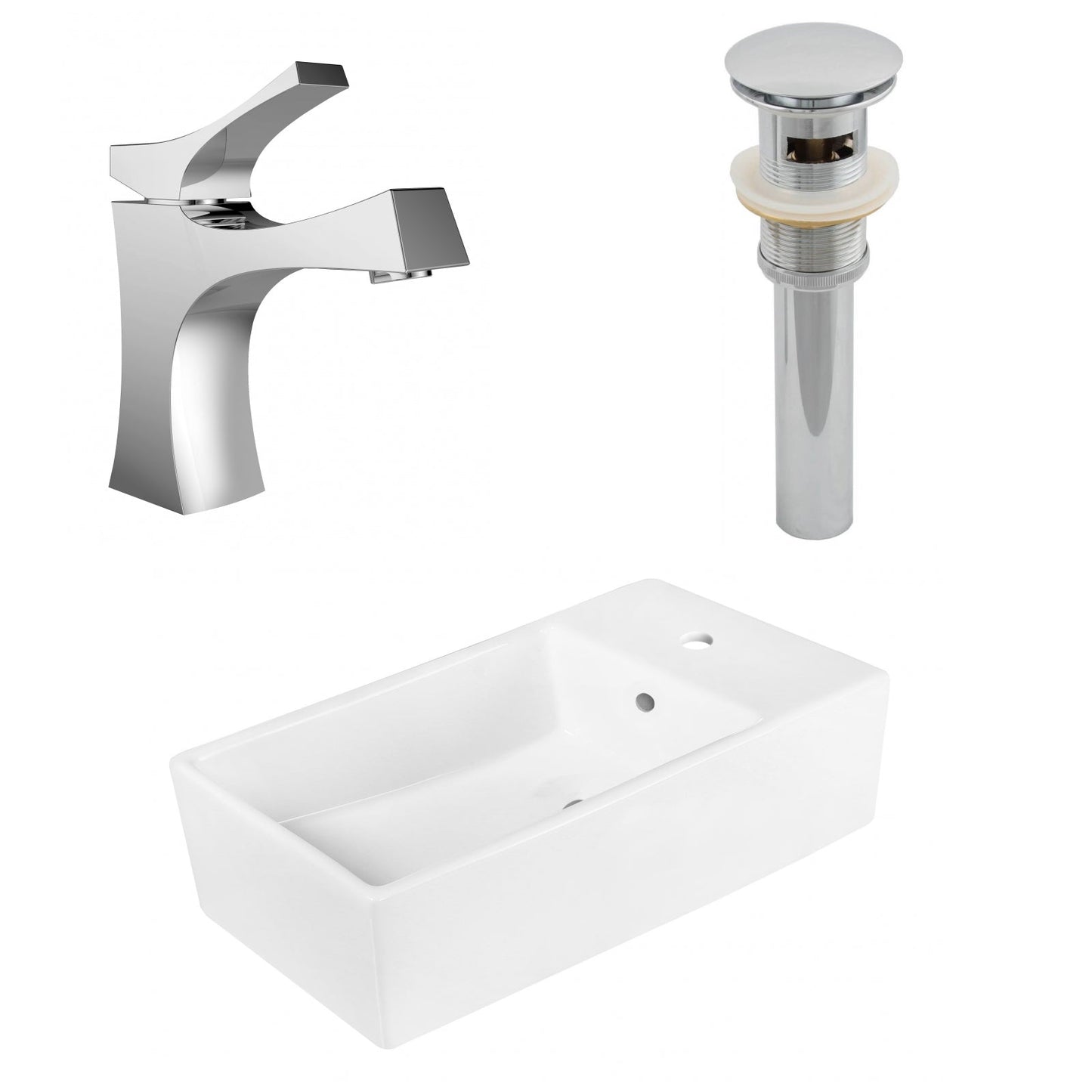 American Imaginations AI-26389 19" White Rectangular Above Counter Modern Bathroom Vessel Sink Set