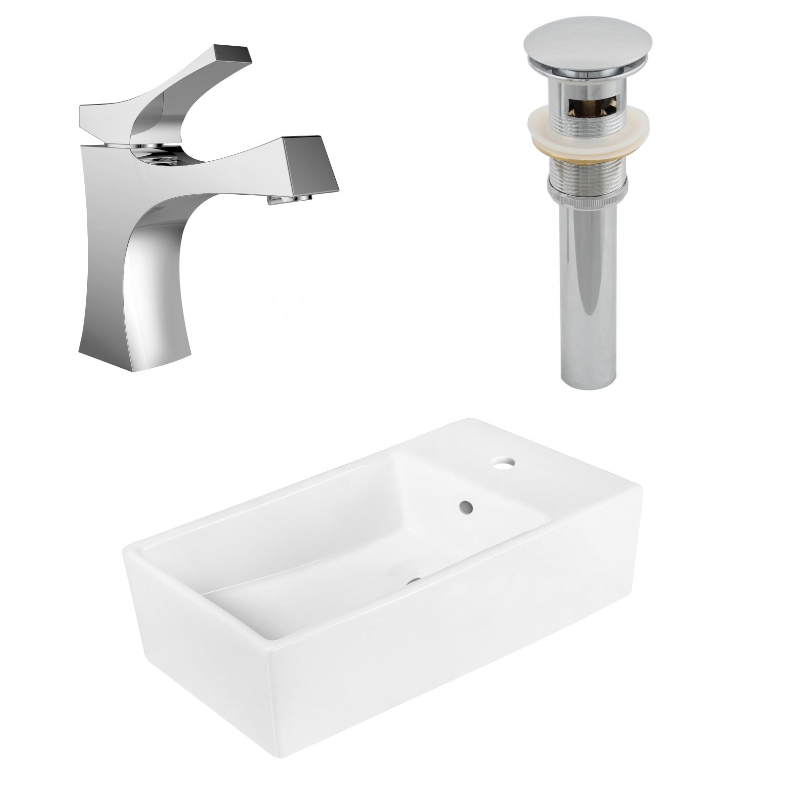 American Imaginations AI-26389 19" White Rectangular Above Counter Modern Bathroom Vessel Sink Set