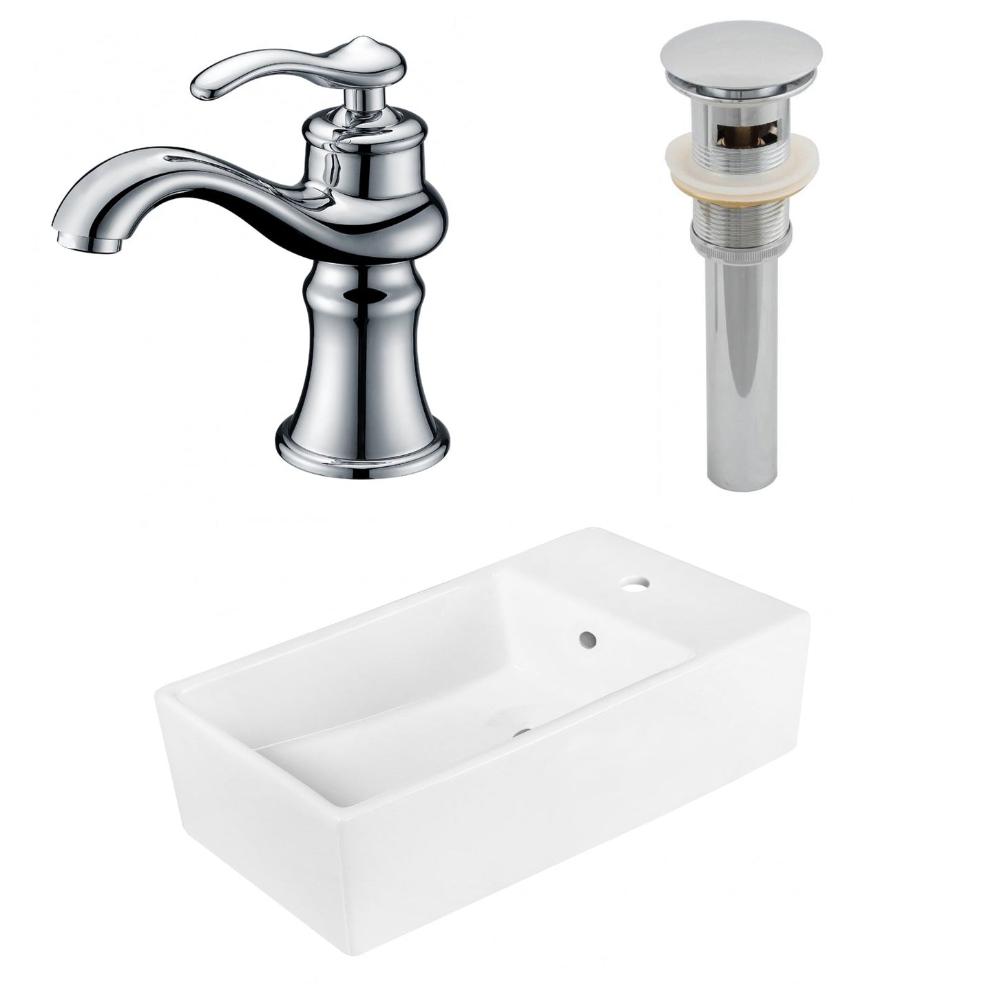 American Imaginations AI-26390 19" White Rectangular Above Counter Modern Bathroom Vessel Sink Set